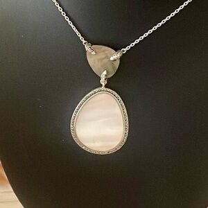 Judith Jack Sterling Silver Mother of Pearl Marcasite Pendant Necklace.